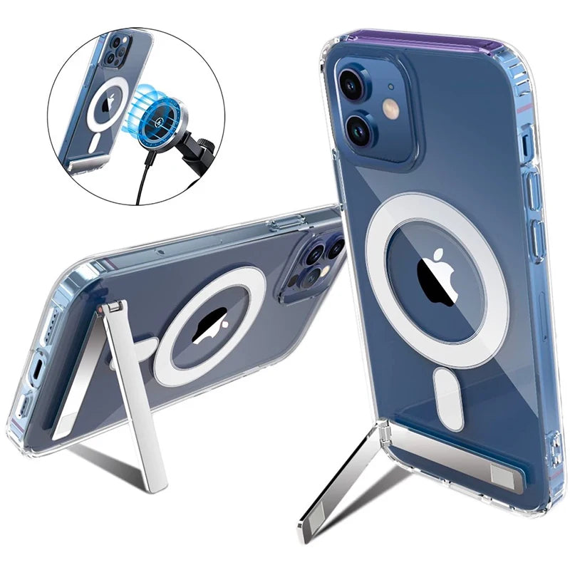 Clear Magnetic iPhone Case with Kickstand – MagSafe Compatible, Wireless Charging