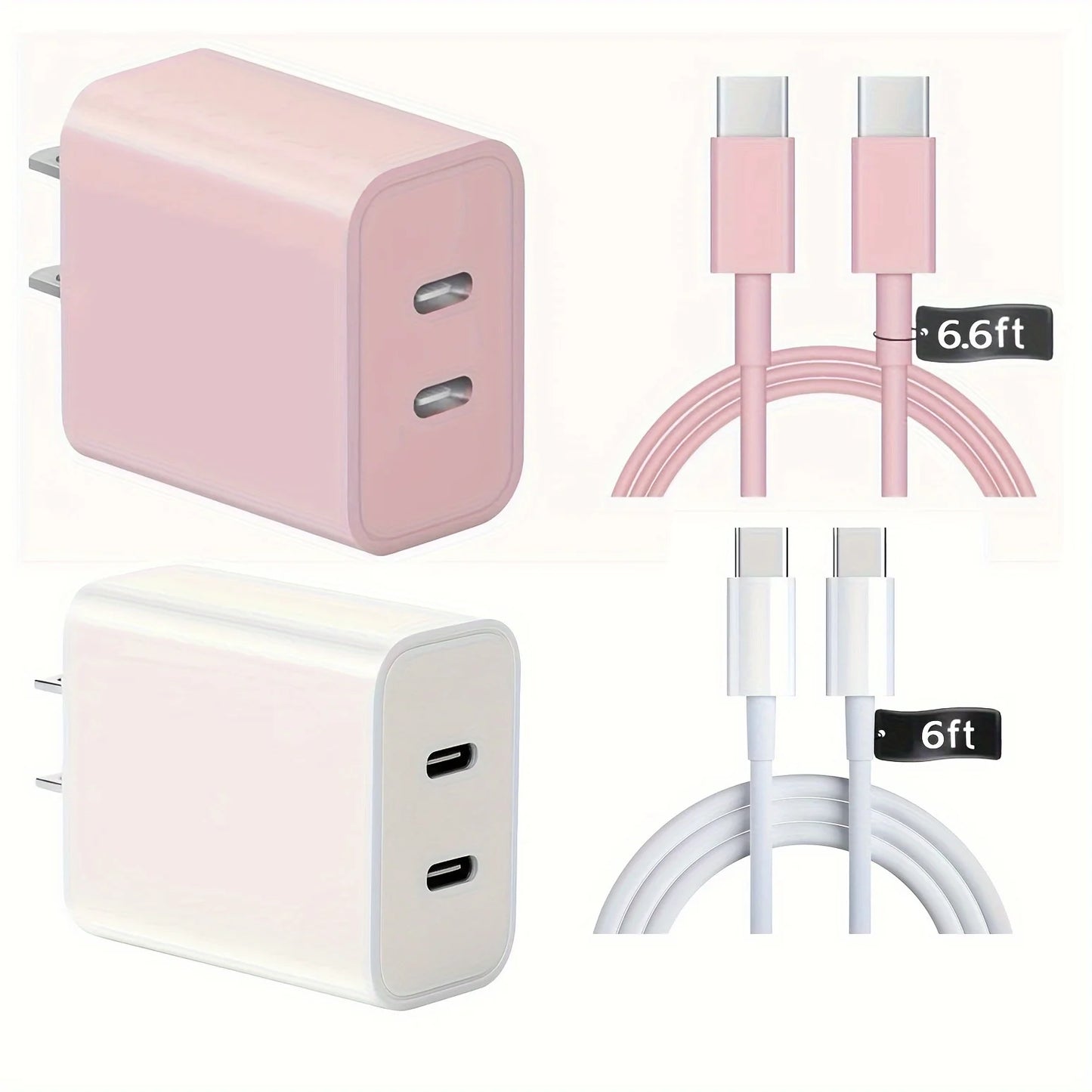 20W Dual Port USB-C Fast Charger with 6.6FT Type-C Cable – Compatible with iPhone, iPad & Samsung