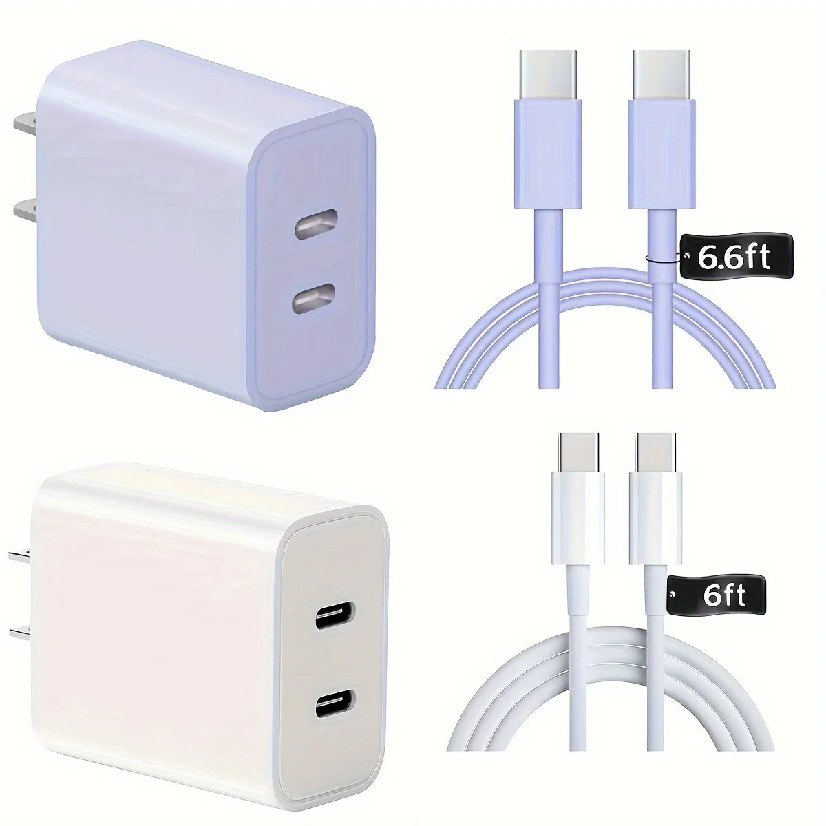 20W Dual Port USB-C Fast Charger with 6.6FT Type-C Cable – Compatible with iPhone, iPad & Samsung