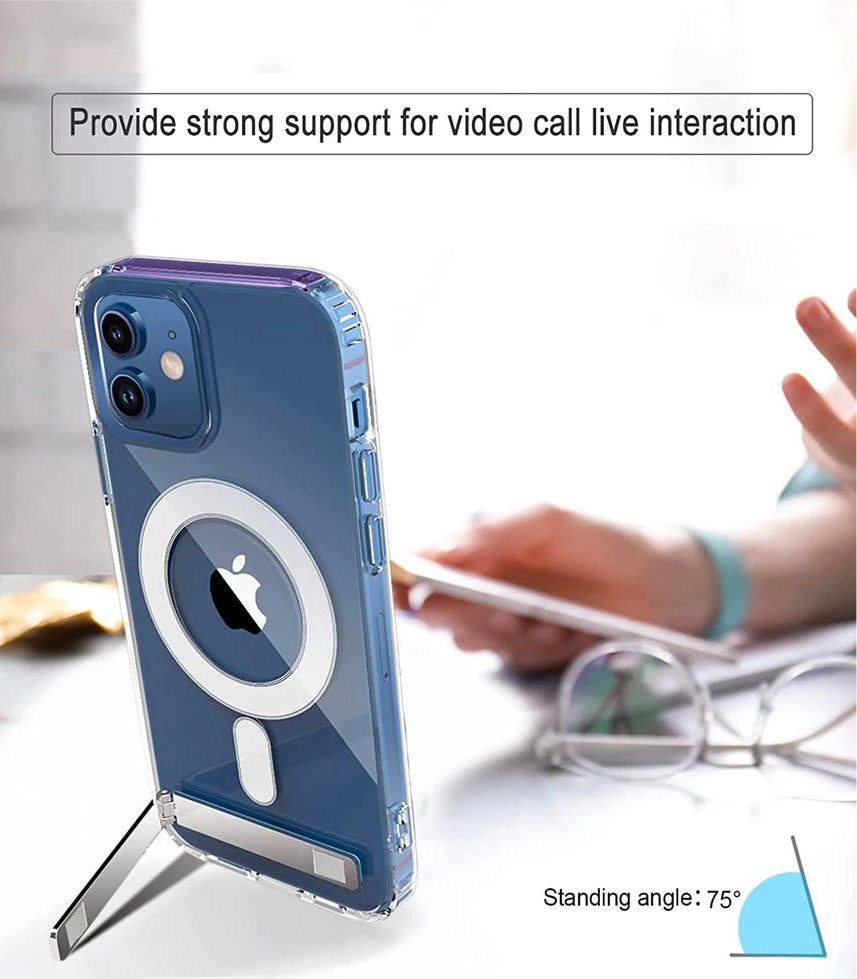 Clear Magnetic iPhone Case with Kickstand – MagSafe Compatible, Wireless Charging