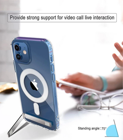 Clear Magnetic iPhone Case with Kickstand – MagSafe Compatible, Wireless Charging