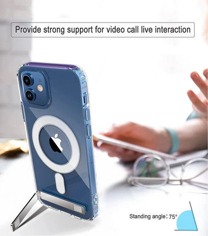 Clear Magnetic iPhone Case with Kickstand – MagSafe Compatible, Wireless Charging