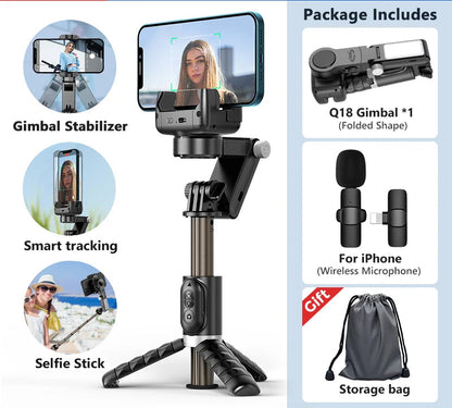 Q18 3-in-1 Gimbal Stabilizer Selfie Stick Tripod with Fill Light for iPhone & Smartphones