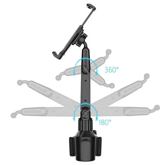 360° Adjustable Car Cup Holder Mount for Tablets & Smartphones | Secure Triangular Base, 270° Tilt