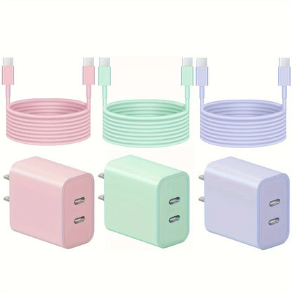 20W Dual Port USB-C Fast Charger with 6.6FT Type-C Cable – Compatible with iPhone, iPad & Samsung