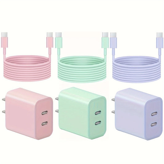 20W Dual Port USB-C Fast Charger with 6.6FT Type-C Cable – Compatible with iPhone, iPad & Samsung