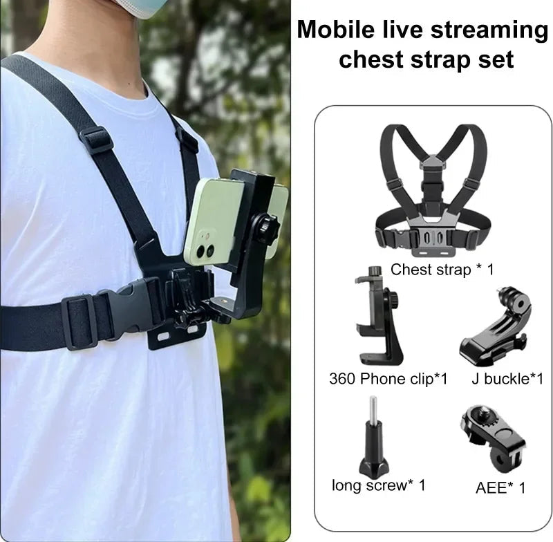 5-in-1 Mobile Phone Chest Mount Holder for POV Recording & Live Broadcast