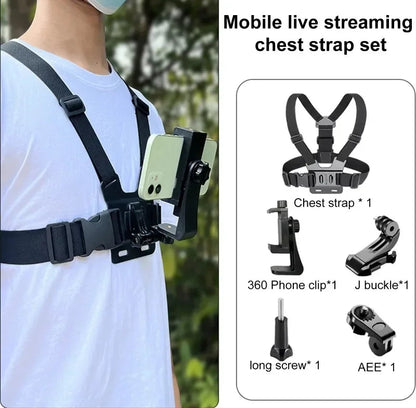 5-in-1 Mobile Phone Chest Mount Holder for POV Recording & Live Broadcast