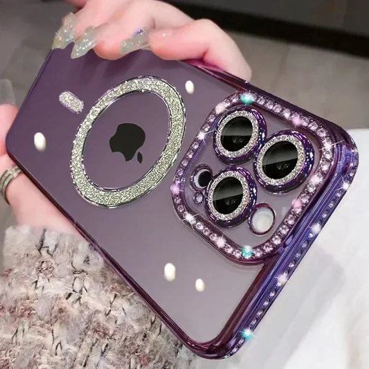 Glitter Diamond Transparent iPhone Case – MagSafe & Wireless Charging Compatible