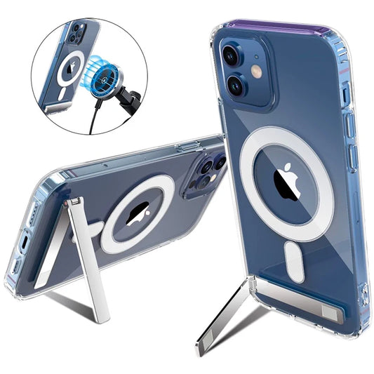 Clear Magnetic iPhone Case with Kickstand – MagSafe Compatible, Wireless Charging