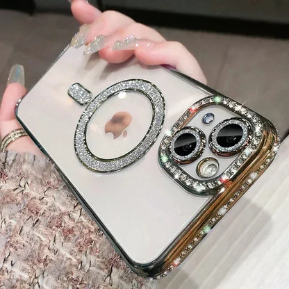 Glitter Diamond Transparent iPhone Case – MagSafe & Wireless Charging Compatible