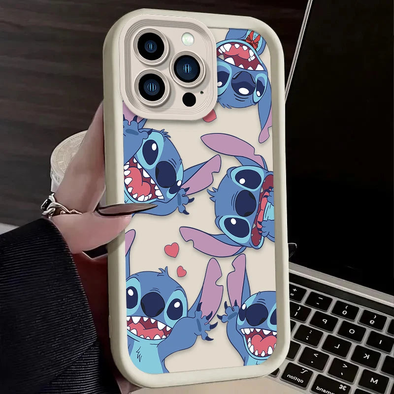 Cute Disney Stitch Cartoon Phone Case – Shockproof Soft Silicone Back Cover for iPhone
