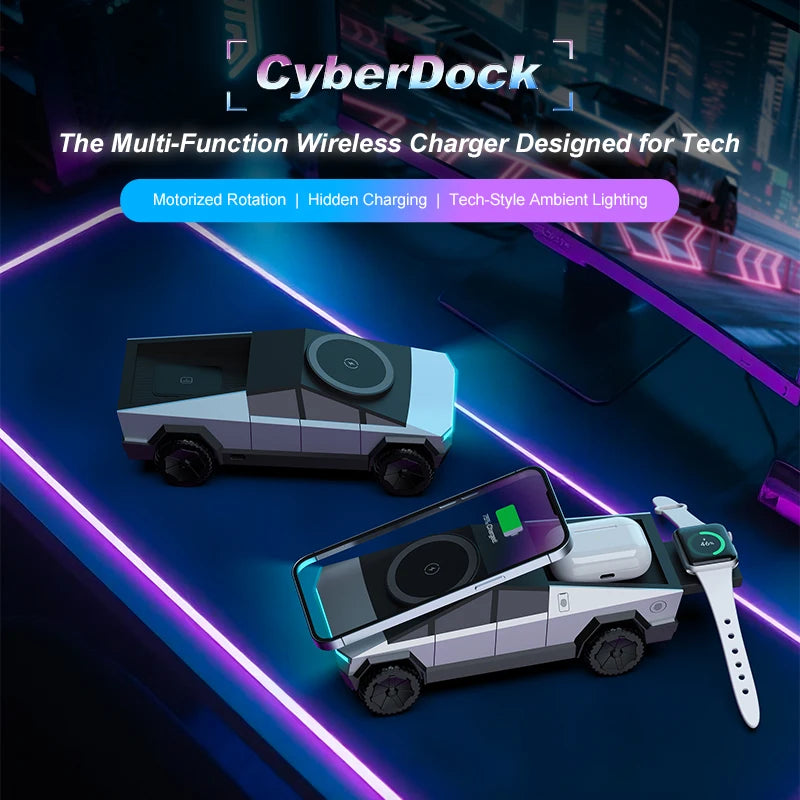 Cybertruck Multifunctional 3-in-1 Wireless Charger for IPhone (15W),Iwatch (5W), Airpods (2.5W)
