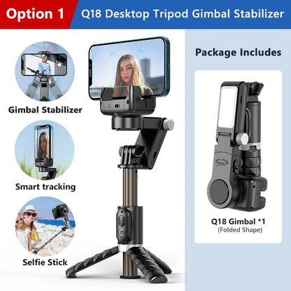Q18 3-in-1 Gimbal Stabilizer Selfie Stick Tripod with Fill Light for iPhone & Smartphones