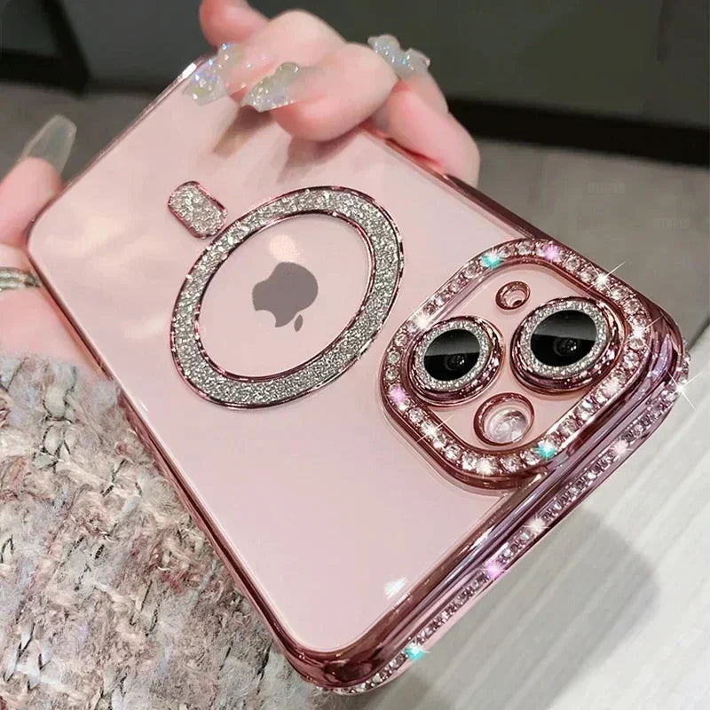 Glitter Diamond Transparent iPhone Case – MagSafe & Wireless Charging Compatible