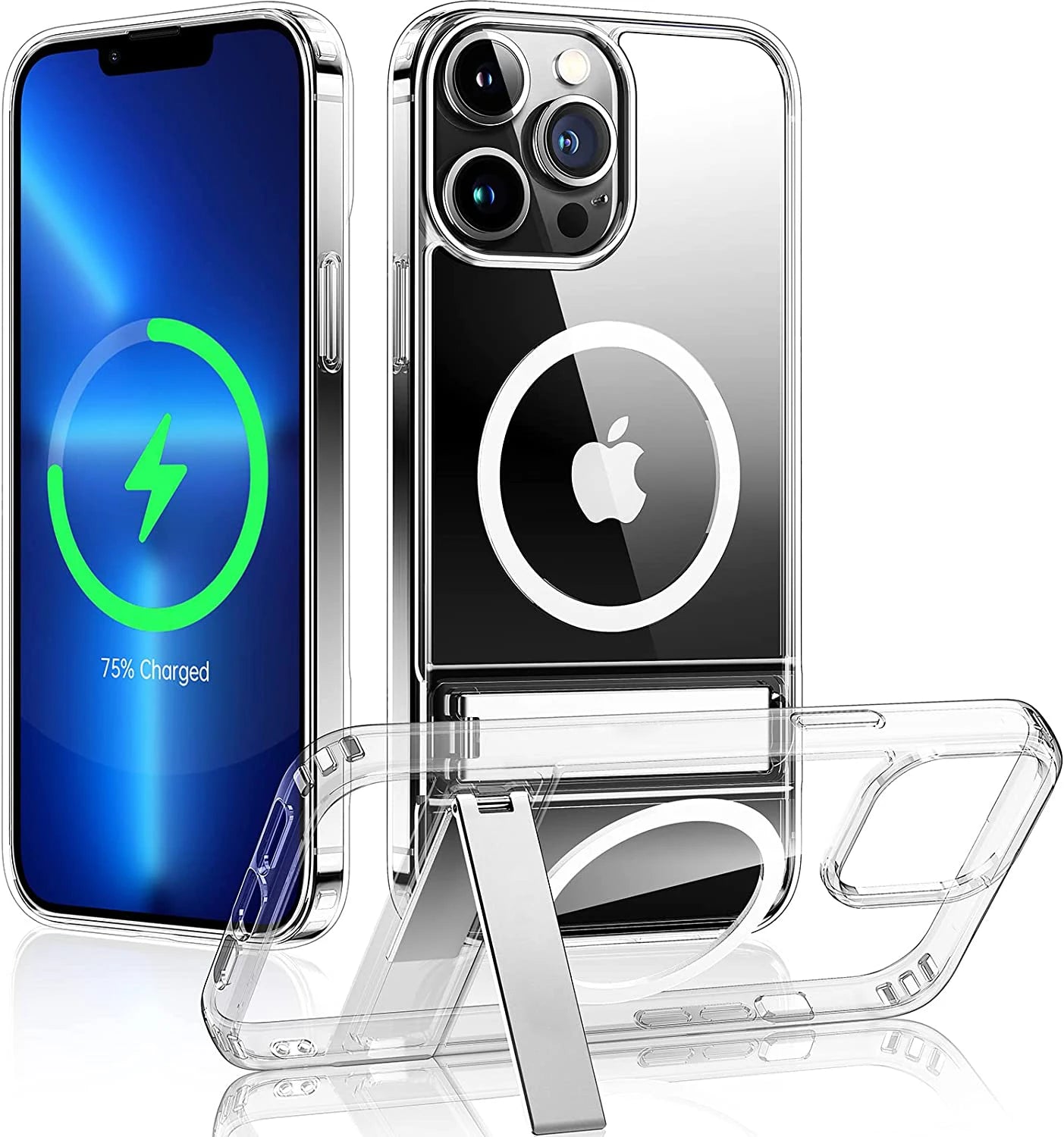 Clear Magnetic iPhone Case with Kickstand – MagSafe Compatible, Wireless Charging