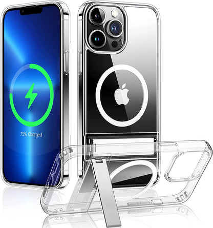 Clear Magnetic iPhone Case with Kickstand – MagSafe Compatible, Wireless Charging