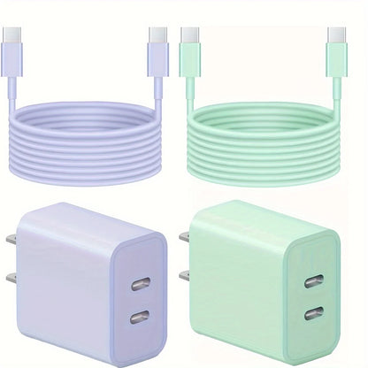 20W Dual Port USB-C Fast Charger with 6.6FT Type-C Cable – Compatible with iPhone, iPad & Samsung