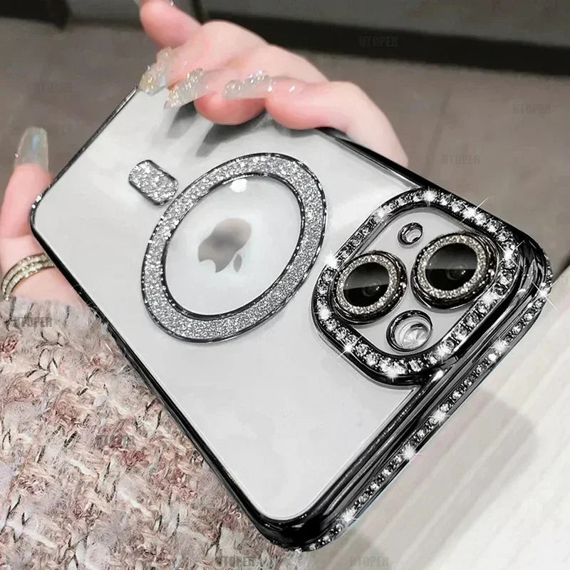 Glitter Diamond Transparent iPhone Case – MagSafe & Wireless Charging Compatible