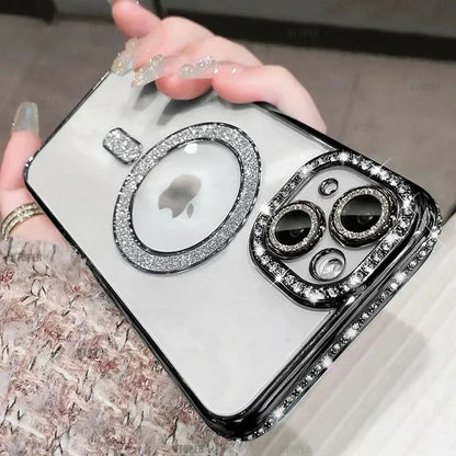Glitter Diamond Transparent iPhone Case – MagSafe & Wireless Charging Compatible