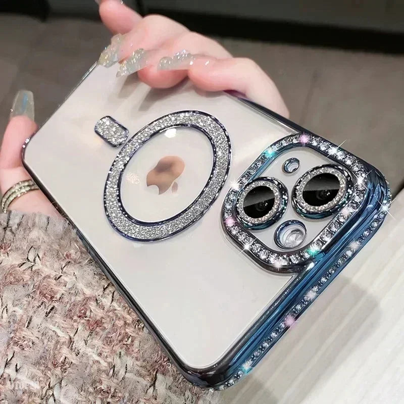 Glitter Diamond Transparent iPhone Case – MagSafe & Wireless Charging Compatible