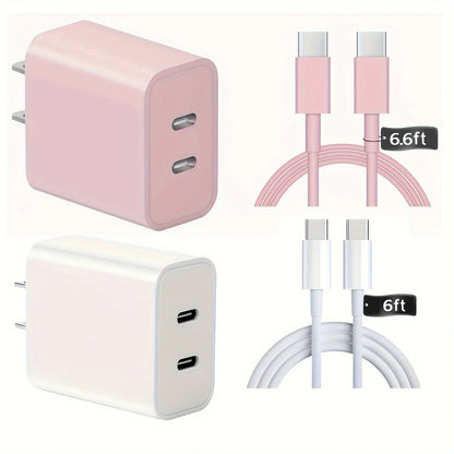20W Dual Port USB-C Fast Charger with 6.6FT Type-C Cable – Compatible with iPhone, iPad & Samsung