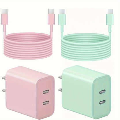 20W Dual Port USB-C Fast Charger with 6.6FT Type-C Cable – Compatible with iPhone, iPad & Samsung