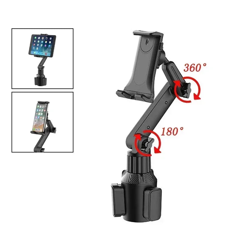 360° Adjustable Car Cup Holder Mount for Tablets & Smartphones | Secure Triangular Base, 270° Tilt